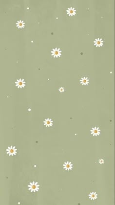 a green background with white daisies and dots