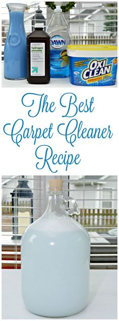 the best carpet cleaner recipe is in front of shelves with bottles and containers on them