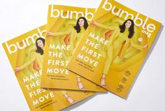 three bumble magazine covers sitting on top of each other