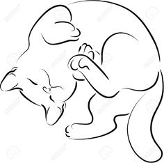 a black and white drawing of a cat sleeping on its back with its paw in the air