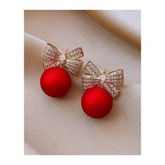 Women Girl Earrings Red Christmas Ornament Crystal Bow Dangle Gold Tone Nwot Red Christmas Ornaments, Sweet Earrings, Diamond Bows, Cheap Christmas, Red Ornaments, Womens Earrings Studs, Christmas Accessories, Rhinestone Bow, Bow Earrings