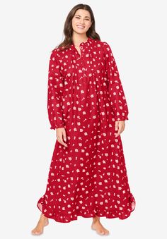 This printed nightgown has feminine appeal with an adorable bib and ruffles at the sleeves and hem. Made in a maxi length for full coverage, the relaxed fit still keeps you super comfy. Made in pure cotton for ultimate breathability when you sleep. Super soft, this is what dreams are made of. 52" lengthPure cotton, importedMachine washable Long Flannel, Flannel Nightgown, Occasion Dresses Wedding, Night Dress For Women, Flannel Women, Tunic Tank Tops, Swimsuits For All, Dress For Women, Hoodie Dress