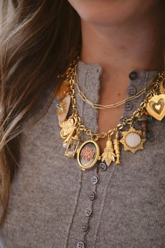 Love Note Necklace | Over The Moon Vintage Gold Necklace, Necklace Outfit, Love Note, Vintage Lockets, Assemblage Jewelry, Chunky Jewelry, Gold Charm Necklace, Gold Chain Jewelry, Funky Jewelry