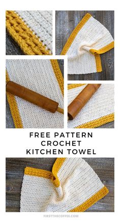 the free crochet kitchen towel pattern is shown with instructions to make it easier