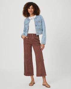 The Brooklyn Crop is perfect for spring and summer months. This high-waisted wide leg silhouette features a cropped silhouette, a wide waistband, a double button closure, front pleats, trouser pockets and a seaming detail down the front. This effortlessly chic pair comes in a vintage brown shade in a super soft fabric with the perfect amount of stretch. | Brooklyn Crop Wide Leg Pant - Vintage Brunette | Size 34 Trouser Pocket, Cropped Wide Leg Jeans, Brown Shade, Cropped Wide Leg Pants, Wide Leg Pant, Crop Jeans, Summer Months, Bottom Clothes, Swimwear Collection