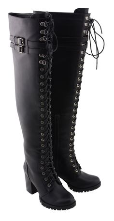 Milwaukee Leather MBL9424 Women’s Black Above the Knee Boots with Lace-Up Closure Features Made of Premium Synthetic Leather Faux Upper Anti-Slip Bottom Above the Knee Design Platform Heel Lace-Up with Adjustable Buckle Straps Inside Side Zipper Entry for Easy on and off Wear Milwaukee Leather Performance Apparel: Made for Riders, Built to Last Boots With Platform, Slouch Ankle Boots, Harley Davidson Boots, Women's Motorcycle Boots, Fringe Ankle Boots, Engineer Boots, Womens Riding Boots, Harness Boots, Western Boots Women