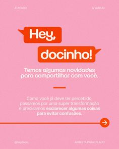 an advertisement for the spanish language website hey, docinho on a pink background