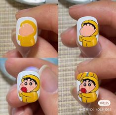 Shin Chan Nails, Shinchan Nail Art, Nail Chibi, Doll Nail Art, Nail Art Flowers Designs, Panda Nail Art, Nail Art Dotting Tool