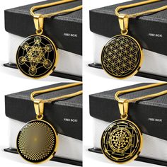 "➜ 4 Pendants for the price of 3! :) This sacred geometry jewelry set Is the Perfect Gift Whether for Yourself or a Loved One. Explore all our sacred geometry jewelry here: https://www.etsy.com/in-en/shop/SymbolicPresent?ref=simple-shop-header-name&listing_id=877238359&section_id=22613481 ➜ Our jewelry is made of high-quality surgical steel with a shatterproof liquid glass coating and an 18k gold finish. ➜ This set is ideal for men and women. Each sacred geometry pendant offers exception Geometric Black Jewelry For Gifts, Star Of David Amulet Jewelry For Gift, Gold Pendants For Men, Sacred Geometry Jewelry, Geometry Jewelry, Islamic Jewelry, Mens Necklace Pendant, Talisman Jewelry, Talisman Pendant