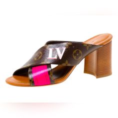 You'll Love Flaunting These Gorgeous Sandals Heels From Louis Vuitton That Are Sure To Grab You A Lot Of Compliments. These Panorama Mules Are Crafted From Monogram Coated Canvas And Are Accented With A Pink-Colored Trim And Feature An Open Toe Silhouette. They Flaunt Crisscross Styled Vamps And Come Equipped With 7.5 Cm Block Heels Along With Comfortable Leather-Lined Insoles. European Size 38 Please See Photos For Minor Signs Of Wear Pink Louis Vuitton Sandals, Shoes Louis Vuitton, Colored Trim, Louis Vuitton Sandals, Louis Vuitton Shoes, Block Heels, Open Toe, Sandals Heels, Louis Vuitton