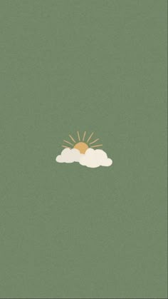 the sun is shining above some clouds on a green background with white and yellow accents