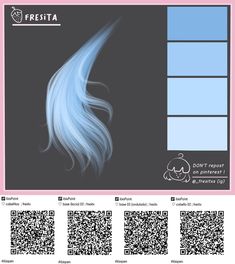 a blue and white hair color scheme with qr code for each section in the image