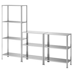 three white shelving units sitting next to each other