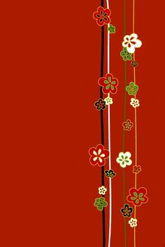 a red background with white and green flowers