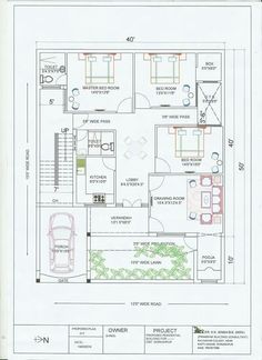 the floor plan for a house with an attached garage and living room, as well as two