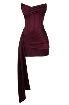 Strapless Draped Corset Dress Burgundy - Luxe Corset Dresses and Luxe Party Dresses Modern Corset Outfit, Homecoming Inspo, Draped Corset, Burgundy Homecoming Dresses, Homecoming Dress Short, Satin Homecoming Dress, Homecoming Outfits