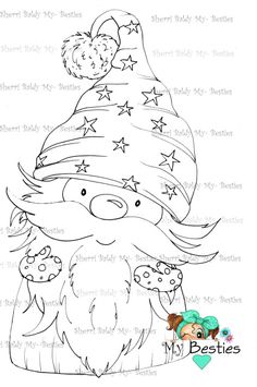 a drawing of an elephant wearing a hat with stars on it's head and the words, my besties