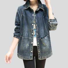 Vintage denim jacket for women online—excellent jeans jacket from the 2022 Spring collection. Street style lets you focus on individualism and not strictly on current fashion trends. Blue is the most popular denim color. Vintage denim gives a sense of belonging to a specific move. The oversized fit is the roomiest possible fit, one that doesn't have anybody's definition at all. Cotton is strong and wear-and-tear resistant material. Closed with buttons in front. Color: Blue; Fit Type: Oversized; Highlights Y2k, Current Fashion, Iconic Fashion, Vintage Denim Jacket, Jeans Jacket, Street Style Trends, Denim Color, Jacket For Women, Color Vintage