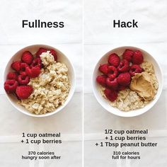 two bowls filled with oatmeal and raspberries on top of each other