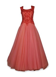 This Coral color Indo Western gown is featuring in net fabric sleeveless with red Swarovski hand embroidery. Possible Custom Changes:Addition of sleeves.Change Ball Gown With Intricate Embroidery And Fitted Bodice, Fitted Bodice Ball Gown With Intricate Embroidery, Red Fitted Bodice Organza Dress, Intricate Embroidery Ball Gown For Gala, Sleeveless Dress With Fitted Bodice For Reception, Red Fitted Organza Gown, Intricate Embroidered Tulle Prom Dress, Red Gala Dress With Sheer Bodice, Tulle Dresses With Intricate Embroidery And Fitted Bodice