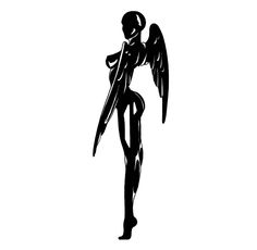 a black and white silhouette of an angel