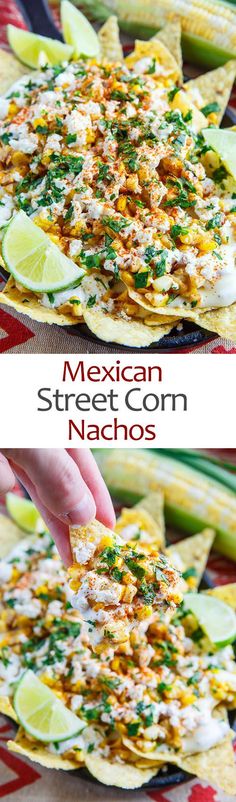 mexican street corn nachos with lime and cilantro