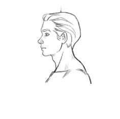 a line drawing of a man's profile with his head tilted to the side