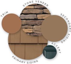 stone veneer, cedar slat and primary siding colors