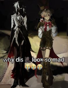 two anime characters standing next to each other with the caption why dis look so mad