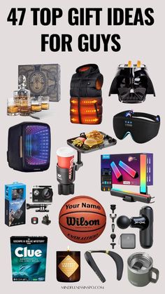 the top gift ideas for guys is shown in this graphic above it's image