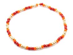 Red Yellow and Orange Your Glad It's Fall Y'all Glass Bead Stretch Bracelet by Monkey's Mojo Inspired by the stunning colors of the autumn leaves, this bracelet is the prefect ad-on piece to any fall look. Material Used:8/0 Metallic Red Glass Czech Seed Beads 8/0 Red Glass Czech Seed Beads 8/0 Metallic Yellow Gold Tone Glass Czech Seed Beads 8/0 Metallic Matte Yellow Gold Tone Glass Czech Seed Beads 8/0 Orange Glass Czech Seed Beads Yellow Gold Tone Crimp Bead Nylon Stretch String Size: 7 Inches Fall Beads Bracelet, Fall Necklaces Diy, Fall Beaded Necklaces, Orange Bracelet Ideas, Orange Beads Bracelet, Fall Seed Bead Bracelets, Casual Orange Beaded Bracelet, Autumn Bracelet Ideas, Orange Beaded Bracelets