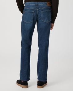 This relaxed straight leg is crafted from our PAIGE Heritage denim in a dark indigo wash with natural fading for a well-worn look. Our Heritage denim offers the same vintage-inspired character while maintaining the soft hand-feel and comfort you’ve come to love and expect from PAIGE. | PAIGE Men's Heritage Doheny Relaxed Straight Jean - Trider Blue | Size 29 Dark Wash Straight Selvedge Jeans, Straight Selvedge Jeans In Dark Wash, Dark Wash Jeans With Five Pockets And Straight Hem, Straight Selvedge Dark Wash Jeans, Indigo Straight Leg Recycled Denim Jeans, Indigo Straight Leg Jeans In Recycled Denim, Dark Wash Relaxed Fit Jeans With Straight Hem, Dark Wash Straight Hem Recycled Denim Jeans, Indigo Straight Leg Jeans