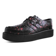 T.U.K. Shoes Black & Red Paint Splatter Viva Low Sole Creeper AV9316 Red Paint Splatter, Red Paint, Paint Splatter