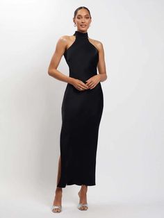 True to size Satin/Silk This dress can be made any color, any fabric, any size. Email us for a custom order Black Backless Dress, Dress With Split, Open Back Maxi Dress, Satin Dress Long, Women Halter, Bodycon Maxi Dresses, Backless Maxi Dresses, Maxi Dress Green, Overall Dress