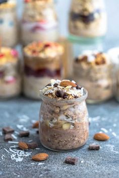 a jar filled with oatmeal sitting on top of a table