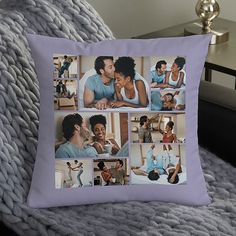 a pillow that has pictures of people on it