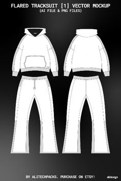 the front and back view of an all white track suit