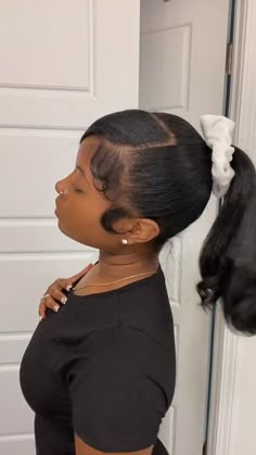 Straight Hair Bun Styles, Clip Ponytail Hairstyles Black, Cute Lasting Natural Hairstyles, 90s Low Ponytail, Black Womens 70s Hairstyles, Long Natural Ponytail, Flat Iron Natural Hair With Swoop, Gelled Hairstyles Black Women, Hairstyles That Show Off Your Back