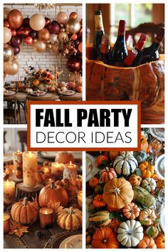 fall party decor ideas with pumpkins and candles