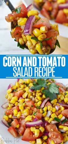 corn and tomato salad recipe on a white plate