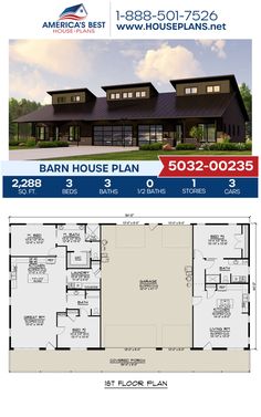 two story house plan with 3 car garage and living room in the front, an open floor