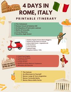 four days in rome, italy printable itinerary for kids and adults to enjoy