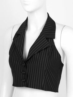 Women Work Suit Vest Sleeveless Waistcoat Stripes Coat Suit Cropped Tops Work   Set Include: 1Pc Women Party Vest Condition: Brand New Material: Polyester+Spandex+Cotton Features: Women Lapel Collar Halter Neck Sleeveless Stripes Print Three Button Closure Waistcoat. Lapel collar, halter neck, sleeveless, stripes print, single breasted, open upper back. Skin-friendly fabric, soft and comfortable to wear. Suitable for both formal and casual occasion. Perfect for spring summer daily wear, commute, Suit In Women, Cropped Suit Vest Outfit, Halter Waistcoat Outfit, Halter Neck Waistcoat, Suit Tops For Women, Fabric Accessories Fashion, Sleeveless Button Up, Pin Stripe Suit Women, Striped Vest Outfit