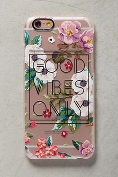 an iphone case with flowers and the words good vibes only