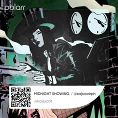 an advertisement for the midnight show featuring a woman with a clock on her head and a man in a top hat