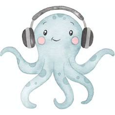 an octopus wearing headphones and listening to music on his earphone's ears