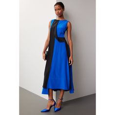 Blue satin (100% Silk). Lining (100% Silk). A-line. Sleeveless. Boat neck. Back zipper closure. 53" from shoulder to hemline. Imported. Rent The Runway, Closet Designs, Blue Satin, Black Print, Boat Neck, Blue Black, A Line, Satin, Silk