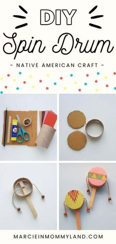 the instructions to make this diy spin drum craft for kids are easy and fun