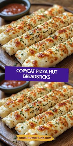 Craving the taste of Copycat Pizza Hut Breadsticks? Look no further! With a blend of garlic, butter, and Parmesan, these breadsticks are a guaranteed hit at any meal. Give this recipe a try today! #YummyBreadsticks #PizzaHutInspired #DeliciousAppetizers #FoodieFavs #PinterestRecipes Pizza Hut Hershey Dunkers Recipe, Pizza Breadsticks Recipe, Easy Breadsticks Recipe, Copycat Pizza Hut Cheese Sticks, Cheesy Breadsticks Recipe, Copycat Pizza Hut Breadsticks, Homemade Pizza Sticks, Pizza Ranch Copycat Recipes, Pizza Hut Breadsticks Recipe