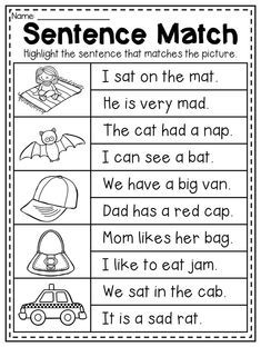 sentence match worksheet with pictures to help students learn how to read the words